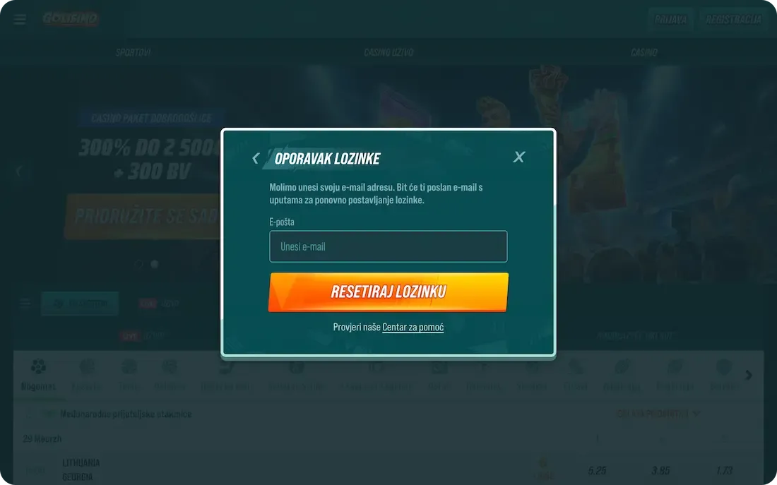 golisimo casino zaboravljena lozinka